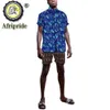 Afrikaanse mannen kleding set print shirts en broek set crop top korte mouw blouse shorts pak dashiki outfits trainingspak S2016014