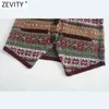 Zevity Women Indie Folk v Neck Contrast Color Flower Print編みベストセーター女性シックなレトロチョッキカーディガントップスS541 210204