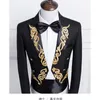 PYJTRL MĘŻCZYZNA ZŁOTA SREBRNY Haft Lapel Tail Coat Stage Pioma Black White Wedding Tuxedos For Men Costume Homme 201106