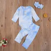 Barnkläder Tjejer Pojkar Outfits Infant Tie Dye Romper Toppar + Byxor + Huvudband 3st Set Spring Autumn Boutique Baby Clothing Sets