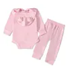 Kids Clothing Sets Boy Girls Ears Hooded Long Sleeve Romper Top + Pants 2Pcs/Sets Boutique Children Solid Outfits M3155