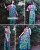 2021 Green Bohemian Printed fladdermöss ärm med hög midja Summer Beach Dress Cotton Tunic Women Beachwear Kaftan Maxi Dresses Q1087 F0122243V