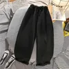 Houzhou Winter Ciepły Koreański Styl Szeroki Noga Plus Size Woolen Jokerzy Czarne Spodnie Oversized Spodnie Kobiety 20118