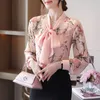 Long Sleeve Shirt Printed Bow Women's Blouse Spring Autumn Shirt Fashion Elegant Ladies Blouse Chiffon Shirt