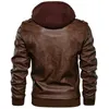 Veste d'hiver en cuir épais pour hommes, capuche de moto, manteau d'extérieur, polaire chaude, vestes en cuir décontractées, coupe-vent de bombardier masculin LJ201029