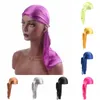 Unisex Silky Durag Long Tail And Wide Straps Waves For Adults Mens Womens Solid Wide Doo Rag Bonnet Hip Hop Cap Skull Bonnet