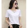 Lato Krótki Rękaw Kobiety White Womens T-shirt V-Neck Loose Korean Black Top Casual Casual Trend Trend Trend