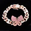 Iced Out Diamond Women Jewelry Zircon Coffee Beans Cuban Link Chain Gold Silver Pink Butterfly Bracelets