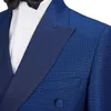 Cenne Des Graoom New Men Suit Costume Blazer Pantaloni Tailor-Made 2 pezzi Plaid Slim Fit Blue Business Wedding DressDG-961 201106