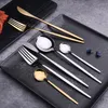 Stainless Steel Mirror Tableware Gold Knife Meal Spoon Fork Tea Spoon Flatware Simple Exquisite Western Dinner Cutlery Dinnerware YL0251