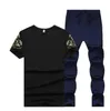 Homens Tracksuits Verão Homens Esporte Tracksuit Impresso Slim Cool Mangas Curtas T-shirt com Corredores Calças Terno Casual