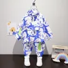 Toddler Boy Cute Panda Full Print Clothing Set Pocket Pullover Tops+ Pants 2PCS Sets Kids Spring Autumn Causal Tracksuit 220218