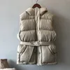 AZYT Winter Mit Kapuze Ärmellose Jacke Frauen Winddicht Warme Daunen Baumwolle Frauen Weste Mantel Casual Verdicken Weste Mit Gürtel 201102