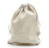 White Daisy Linen Gift Bags 9x12cm 10x15cm 13x17cm pack of 50 Party Candy Favor Bag Holders Makeup Jewelry Drawstring Pouch