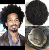 African American Wave Hair Unit Mono Lace Toupee 4mm 6mm 8mm 10mm Indian Virgin Menselijk Haarvervanging Afro Kinky Curl voor Black Men Snelle Express Levering