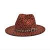 جديد فيدورا للنساء ليوبارد طباعة واسعة بريم تريلبي الصوف الجاز قبعات الرجال خمر بنما كابيلو دونا elegante