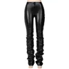 ZKYZWX Pantalon empilé en cuir PU noir sexy pour femmes Pantalon de survêtement taille haute Pantalon long évasé Joggers Bell Bottoms Leggings2497964