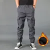 Herrbyxor 2021 Män Vinter Tjock Fleece Varm Casual Streetwear Multi Pocket Loose Cargo Jogger Pants1