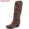 Offre spéciale MORAZORA 2020 nouveauté femmes genou haut bout rond boucle Western bottes talon carré chaussures décontractées dames grande taille 48