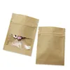 100st / mycket Brun Kraft Paper Bag Zipper Food Storage Bags Luktsäker provpåse för torkad frukt kaffe te