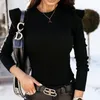 Jesień Moda Solid Kobiety Bluzki Koszule Casual Office Lady Turtleneck Pullover Topy 2020 Elegancki Slim Long Rękaw Przycisk Blusas1