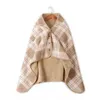 Comfortable Multifunctional Warm Blanket Moisture Wicking Polar Fleece Shawl Flannel Blanket Soft Grid Stripe Blanket VT2009