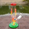 Narghilè Perc dritti che si illuminano al buio Olio Dab Rigs Bong in vetro spesso 5 mm Mashroom Gufo Decalcomanie viola Tubi dell'acqua Downstem diffuso da 18 mm