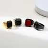 Black CARNELIAN STAINLESS STEEL GOLDEN SQUARE SIGNET RING FOR MEN PINKY RINGS MALE WEALTH AND RICH STATUS JEWELRY303a