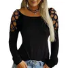 Blusa tops camisa para mulheres manga comprida hallow out feminino sólido preto tops camiseta fina fit lady tops e blusas blusas