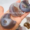 5 stks 50-60mm Agate Geode Maan Vorm Genezing Crystal Natuurlijke Druzy Quartz Gesneden Zorg Palm Pocket Stone Reiki Chakra Meditation Therapy Deco