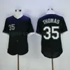 Retrour Vintage 35 Frank Thomas Baseball Jerseys Homens Pullover FlexBase Pinstripe Cool Base Equipe Preto Branco Cinza Azul Excelente Qualidade