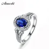 AINUOSHI 1,25 Carat Ovale Coupe Bleu Sona Mariée Halo Anneaux 925 Sterling Argent Femmes Mariage Fiançailles Anniversaire Anneaux Cadeaux Y200106