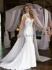 Robes de mariée sirène sexy dos nu avec cape Wrap Watteau Train 2021 Appliques dentelle Vintage arabe robes de mariée col haut pure