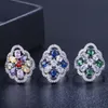 Colorful Diamond Rings Size 6-9 Luxury Jewelry Designer Blue Green Yellow AAA Cubic Zirconia Copper Gold Silver Square CZ Ring Eng205D