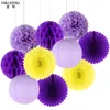 10pcs / lot mélange papier suspendu boule artisanat décor ensemble rond Chine papier lanterne / fleur / ventilateur pour anniversaire fête de mariage décoration cadeau Y200903