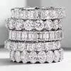 Vintage mode -sieraden Real 925 Sterling Silver Princess White Topaz CZ Diamant Eternity Women Wedding Engagement Band Ring Gift223B