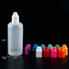 E-CIG Plastik Damla Şişe Çocuk geçirmez kapak ve uzun ince iğne ucu boş şişe 5ml 10ml 15ml 20ml 30ml 50ml 100ml E-sıvı şişeler