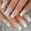 Faux Ongles Haute Qualité Faux Long Carré DIY Transparent Acrylique Ongles Conseils Français Pleine Couverture Artificielle Prud22