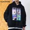 Gonthwid Hip Hop Hoodie Bluza Streetwear Zwierząt Dog Drukuj Polar Kapturem Męskie Harajuku Winter Cotton Pullover Pink 211230