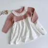 Pastoral Syle Kids Sweaters Sisters Clothes Mathcing Knitted Knit Flowers Dress Baby Girls Rompers Party 211229