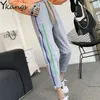 Joggers 여성 탄성 하이 허리 하렘 바지 스트리트웨어 스웨트 여성 캐주얼 하라주쿠 무지개 측면 스트라이프 지퍼 바지 201012