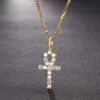 Hip Hop Iced Zircon Ankh Cross Pendant With 4mm Tennis Chain Necklace Set Micro Pave CZ Stones Men Jewelry275B