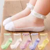 5 Pairs Pearl Lace Socks Elegant Princess Style Transparent Mesh Baby Short Socks Breathable Soft Infant Girl Solid Color Socks G1224