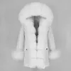 MENINA BONITA imperméable longue Parka veste d'hiver femmes manteau de fourrure véritable col naturel capuche chaud Streetwear détachable 211220