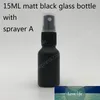 200 pcs/lot 10 ml, 15 ml, 20 ml, 30 ml, 50 ml flacon pulvérisateur en verre vide noir mat avec pulvérisateurs à brume fine pour huile essentielle