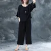 ファッション夏の2枚セット女性ルースワイドレッグパンツ+プラスサイズカジュアルシャツトップススーツオフィスレディエレガントな女性セットT200702
