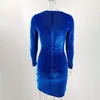 2020 Autumn Fashion Ruched Velvet Women Bandage Dress Full Sleeves Celebrity Bodycon Dress Sexy Club Vestido Evening Party