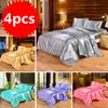 4pcs Luxury Silk Bedding Set Satin Queen King Size Bed Set Comforter Quilt Duvet Cover Linens with Pillowcases and Bed Sheet 201121860773