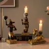 Antigos Egípcios Candle Candle Candlestick Castiçal Estatueta Artesanato Casa Decoração Dog de God Anubis Sphinx Goddess presentes LJ201018