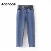 Aachoee Fashion Moda Mamãe Jeans com Cinto Cowboy Long Calças Beijo Esticar Calças de Jeans Casual Lavado Denim Harem Calças LJ200808